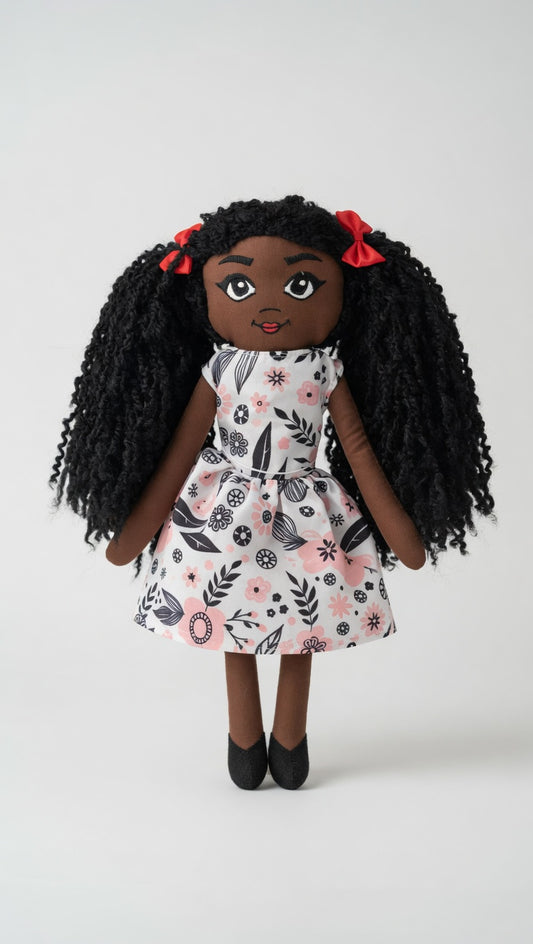 Amaris Inclusive Fabric Doll - Flower Dress – Soft Cloth Doll Celebrating Diversity